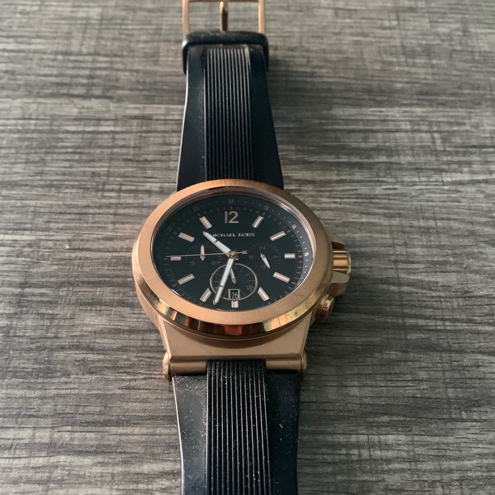 Michael Kors Black and Rose Gold Chronograph Watch